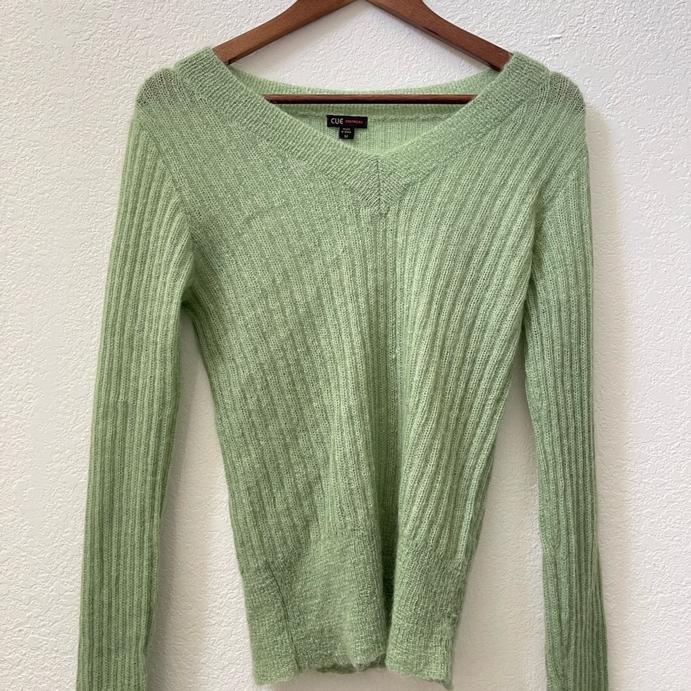 Vintage Sage Green Fuzzy Sweater – Y2K Dreamy Fit